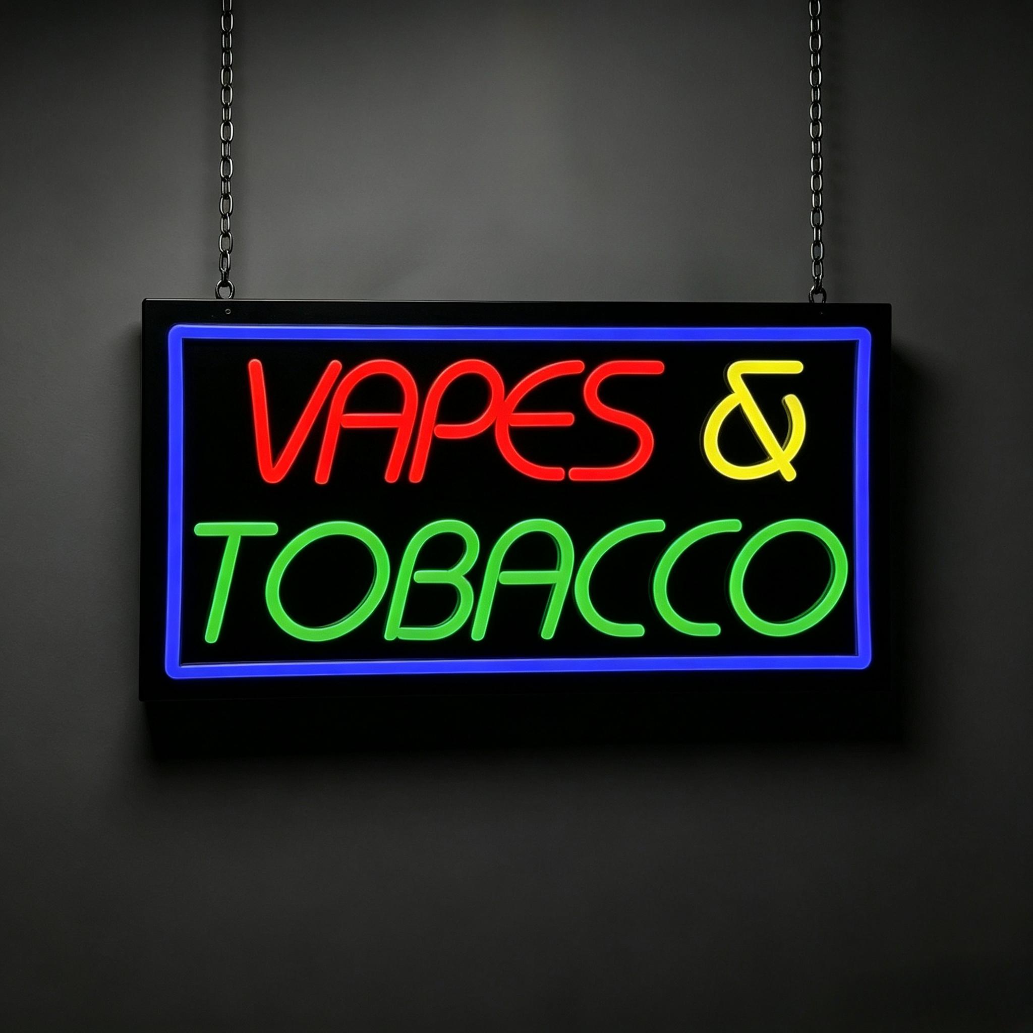 Neonreclame voor tabak en vape - Vaping Store recensie en prijs
